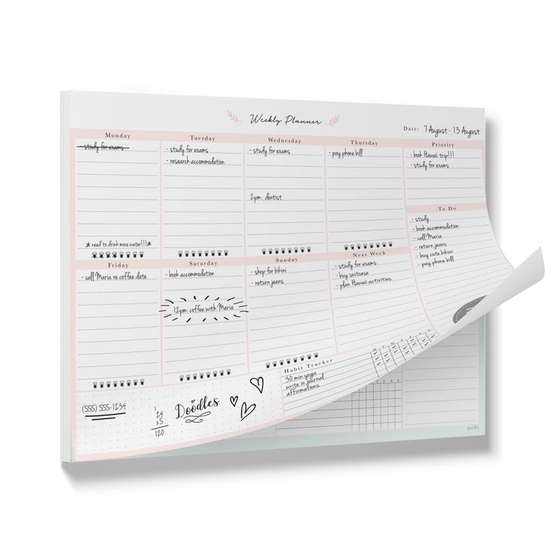 Peachly Desktop Weekly Planner Notepad | 60 Undated Tear-Off Pages | Schedule Daily To-Do Lists | Increase Your Productivity In Less Than 5 Minutes A Week | Achieve Your Goals | Peach and Mint Fern - Image 1